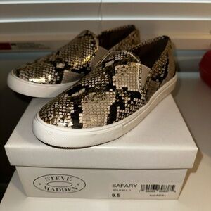 SOLD - Steve Madden Gold and Black Snakeskin Sneakers